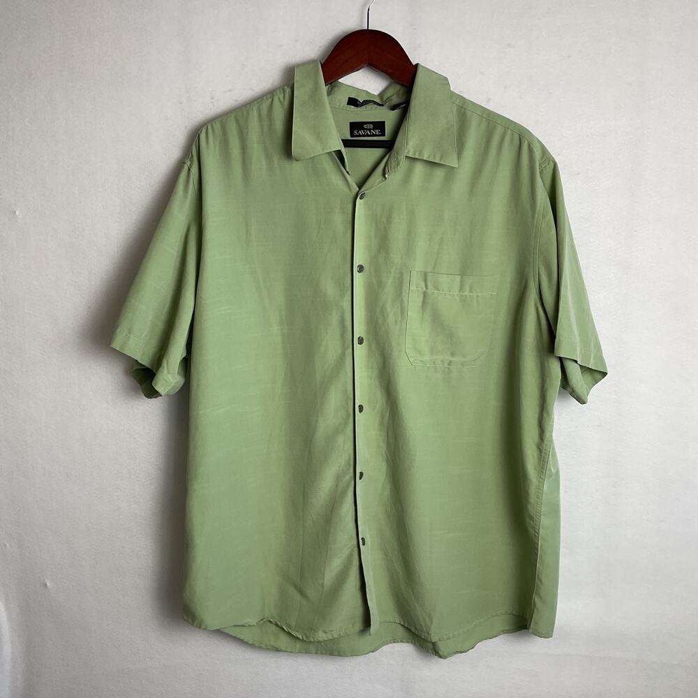 Savane Mens Luster Wash Easy Care Button Up Collared Casual Tee Sage Green XXL